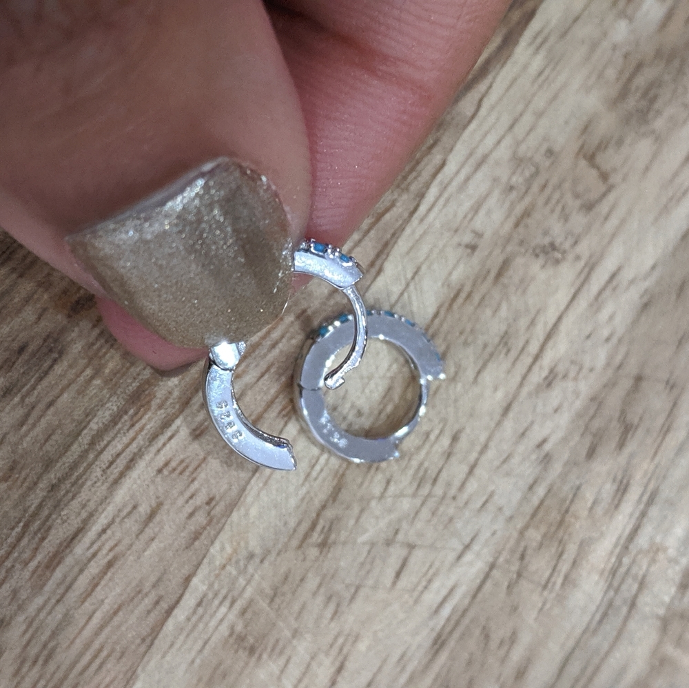 925 Sterling Silver Mini Eternity Hoop Earrings - Picture 7 of 12